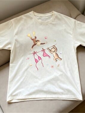 Curious George white Women Men T-shirt Unisex